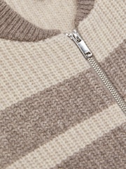 Reiss Neutral/Brown Alexa Wool Stripe Zip-Through Cardigan - Image 7 of 7