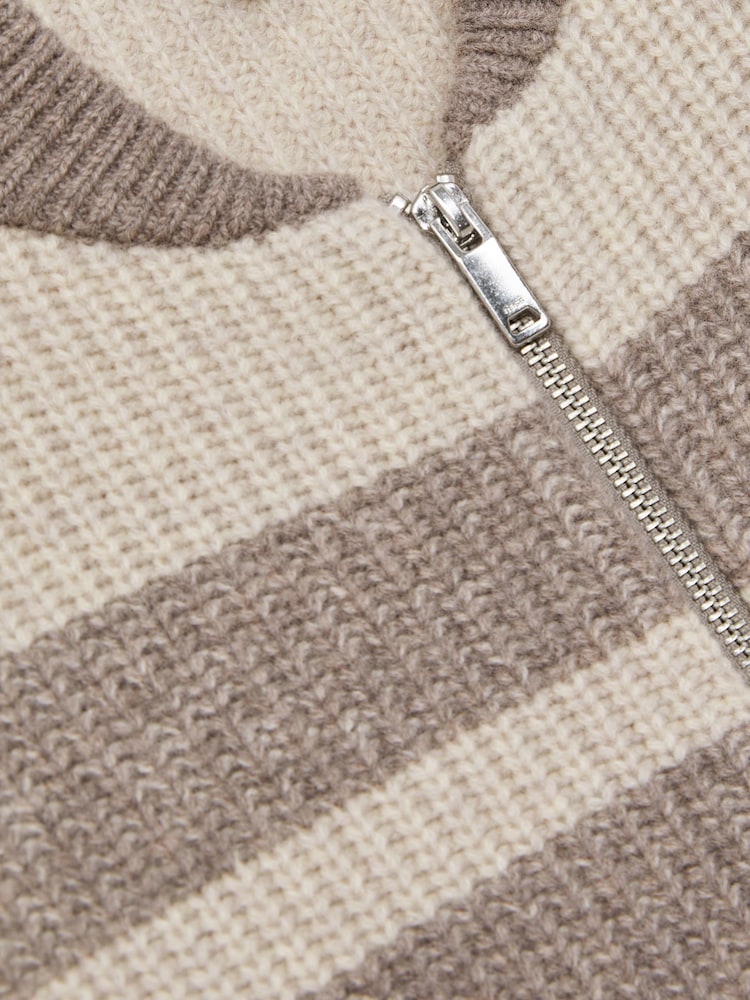 Reiss Neutral/Brown Alexa Wool Stripe Zip-Through Cardigan - Image 7 of 7