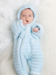 Emile Et Rose Blue Deep Pile Fleece Pramsuit with 3D teddy - Image 1 of 5