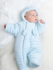 Emile Et Rose Blue Deep Pile Fleece Pramsuit with 3D teddy - Image 2 of 5