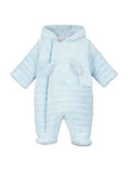 Emile Et Rose Blue Deep Pile Fleece Pramsuit with 3D teddy - Image 3 of 5