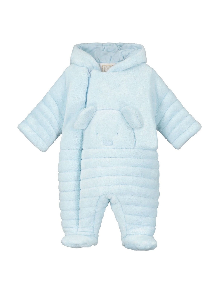 Emile Et Rose Blue Deep Pile Fleece Pramsuit with 3D teddy - Image 3 of 5
