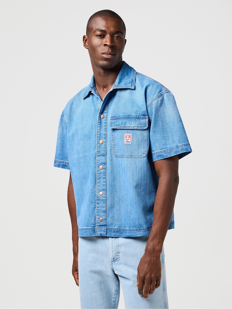 Wrangler Blue Short Sleeve CJ Overshirt - Image 1 of 9