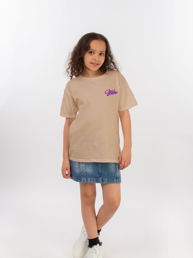 Brands In Natural Disney Lilo & Stitch Cutie Graffiti 100% Cotton Girls T-Shirt - Image 1 of 4