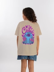 Brands In Natural Disney Lilo & Stitch Cutie Graffiti 100% Cotton Girls T-Shirt - Image 2 of 4