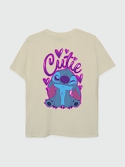Brands In Natural Disney Lilo & Stitch Cutie Graffiti 100% Cotton Girls T-Shirt - Image 4 of 4