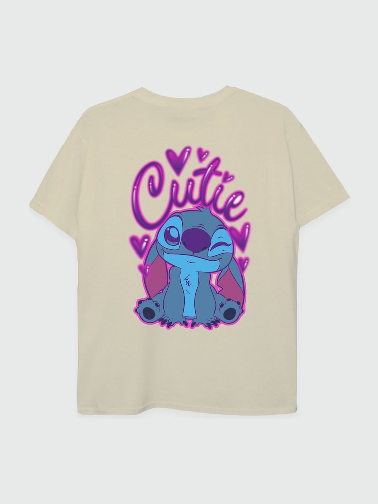 Brands In Natural Disney Lilo & Stitch Cutie Graffiti 100% Cotton Girls T-Shirt - Image 4 of 4