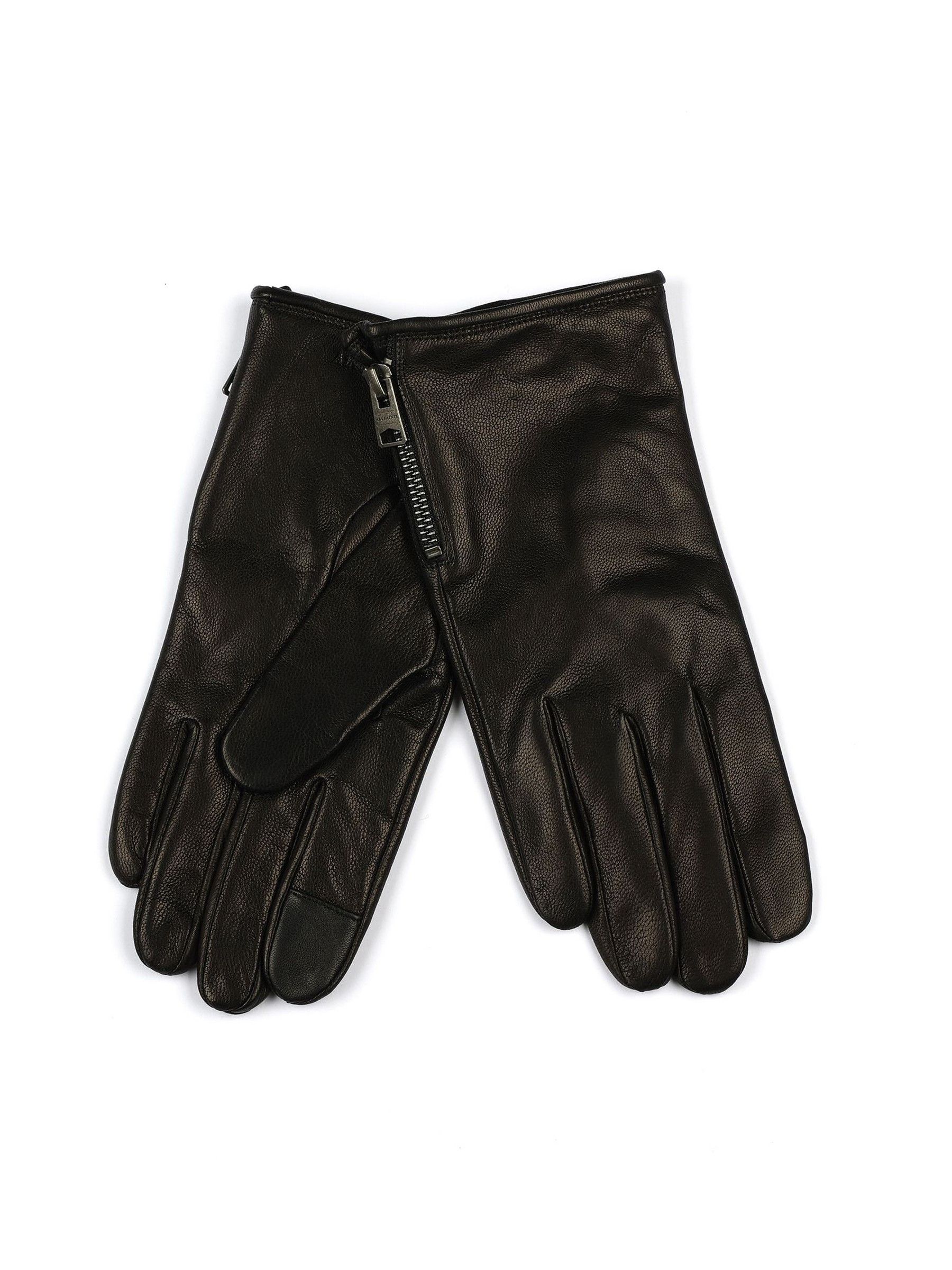 Buy AllSaints Black Leather Gloves with Branded Zip Pull & Touch