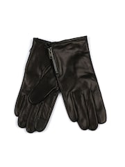 AllSaints Black Leather Gloves with Branded Zip Pull & Touch Tips - Image 2 of 5