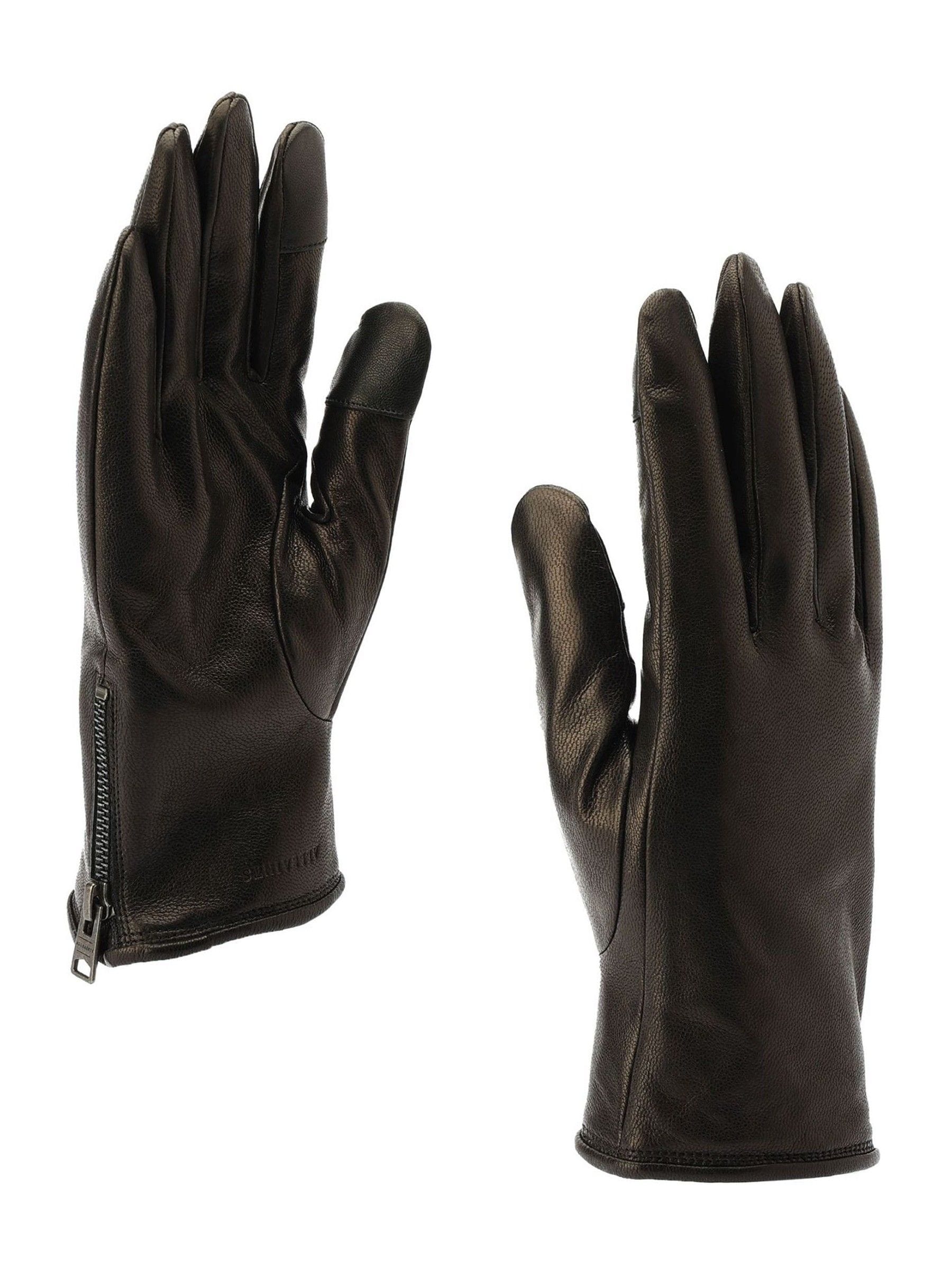 Buy AllSaints Black Leather Gloves with Branded Zip Pull & Touch