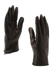 AllSaints Black Leather Gloves with Branded Zip Pull & Touch Tips - Image 3 of 5