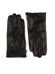 AllSaints Black Leather Gloves with Branded Zip Pull & Touch Tips - Image 4 of 5