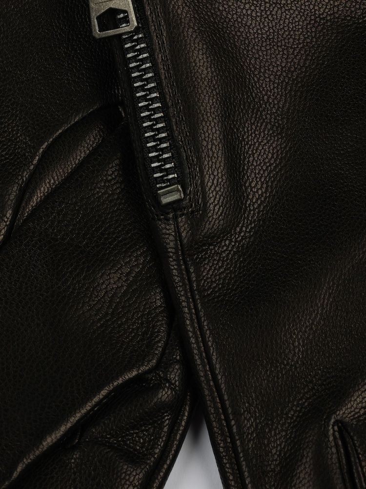 AllSaints Black Leather Gloves with Branded Zip Pull & Touch Tips - Image 5 of 5