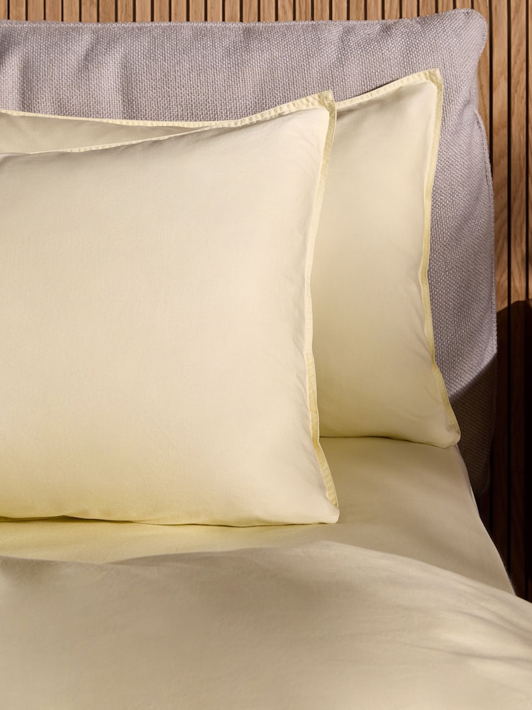 MADE.COM Buttermilk Yellow Cosy Washed Cotton Pillowcase Set of 2 - Image 2 of 3