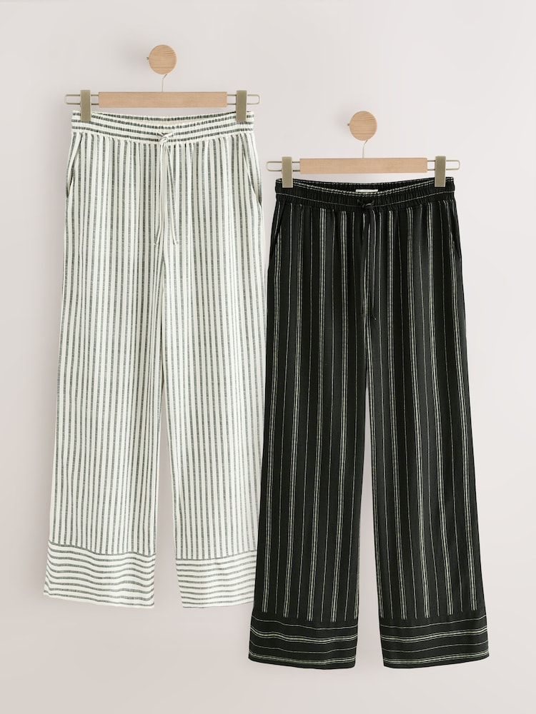 Black & White Stripe Linen Blend Pyjama Bottoms 2 Pack - Image 1 of 8