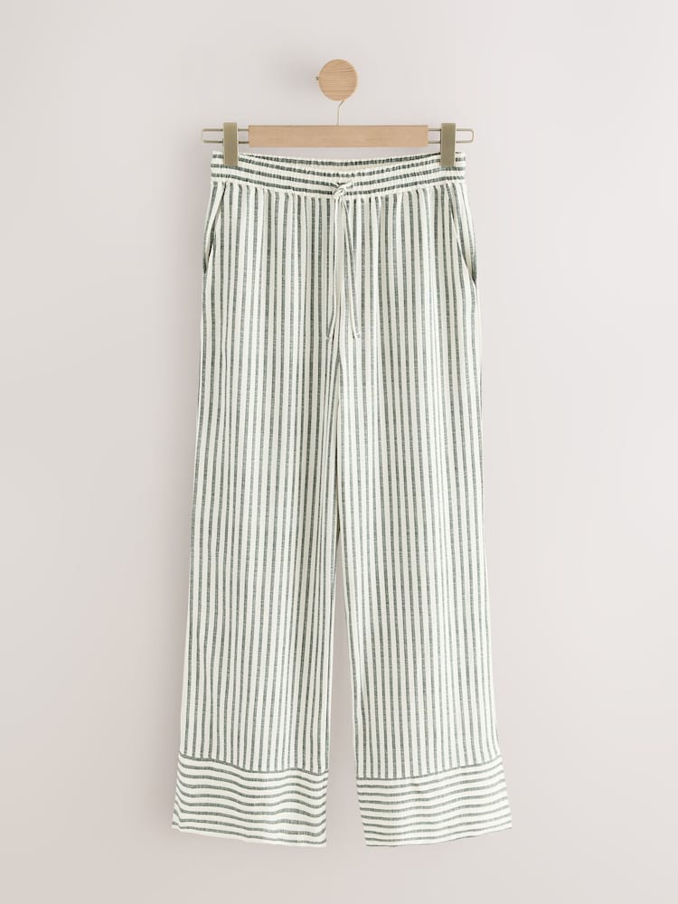 Black & White Stripe Linen Blend Pyjama Bottoms 2 Pack - Image 2 of 8