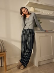 Black & White Stripe Linen Blend Pyjama Bottoms 2 Pack - Image 4 of 8
