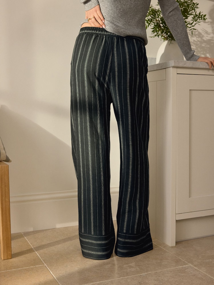 Black & White Stripe Linen Blend Pyjama Bottoms 2 Pack - Image 5 of 8
