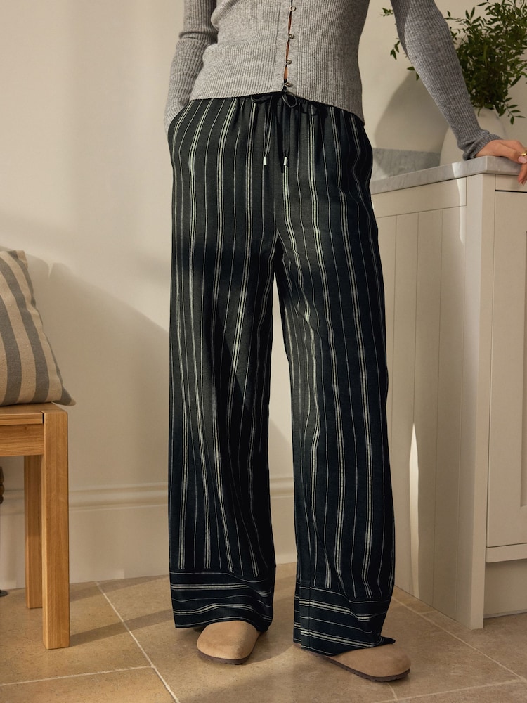 Black & White Stripe Linen Blend Pyjama Bottoms 2 Pack - Image 6 of 8