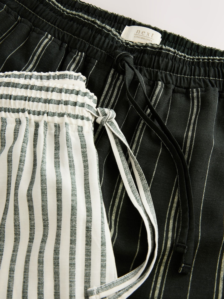 Black & White Stripe Linen Blend Pyjama Bottoms 2 Pack - Image 8 of 8