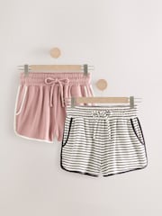 Pink/Ecru Stripe Towelling 100% Cotton Shorts 2 Pack - Image 1 of 5