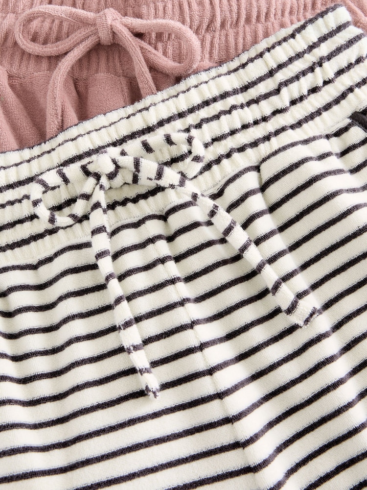 Pink/Ecru Stripe Towelling 100% Cotton Shorts 2 Pack - Image 5 of 5