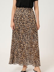 Kaffe KAlilje Leopard Print Pleated Elastic Waist Maxi Black Skirt - Image 1 of 5