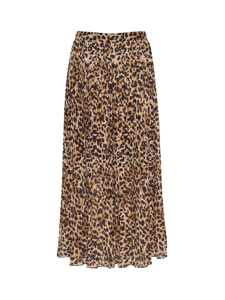 Kaffe KAlilje Leopard Print Pleated Elastic Waist Maxi Black Skirt - Image 5 of 5