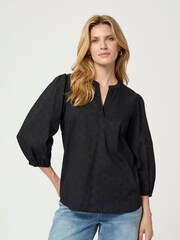 Kaffe Kajollia Notch Neck 3/4 Sleeve 100% Cotton Blouse - Image 1 of 5