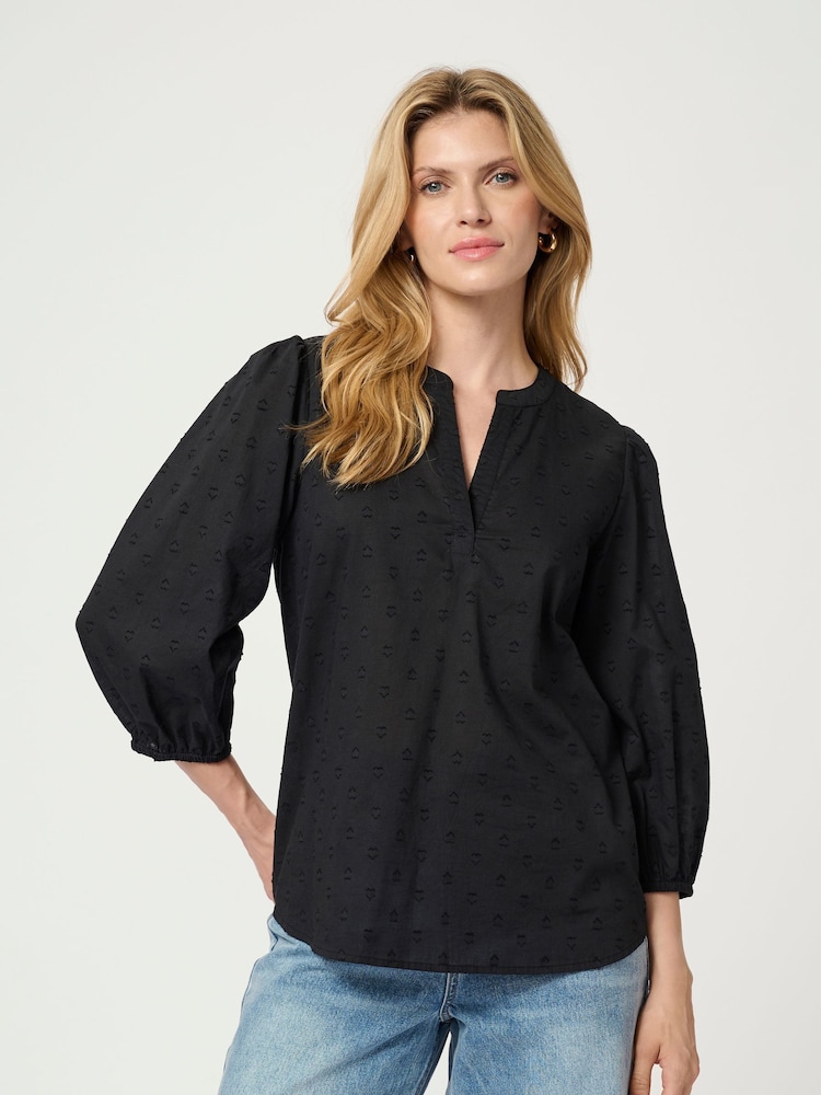 Kaffe Kajollia Notch Neck 3/4 Sleeve 100% Cotton Blouse - Image 1 of 5