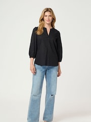 Kaffe Kajollia Notch Neck 3/4 Sleeve 100% Cotton Blouse - Image 2 of 5