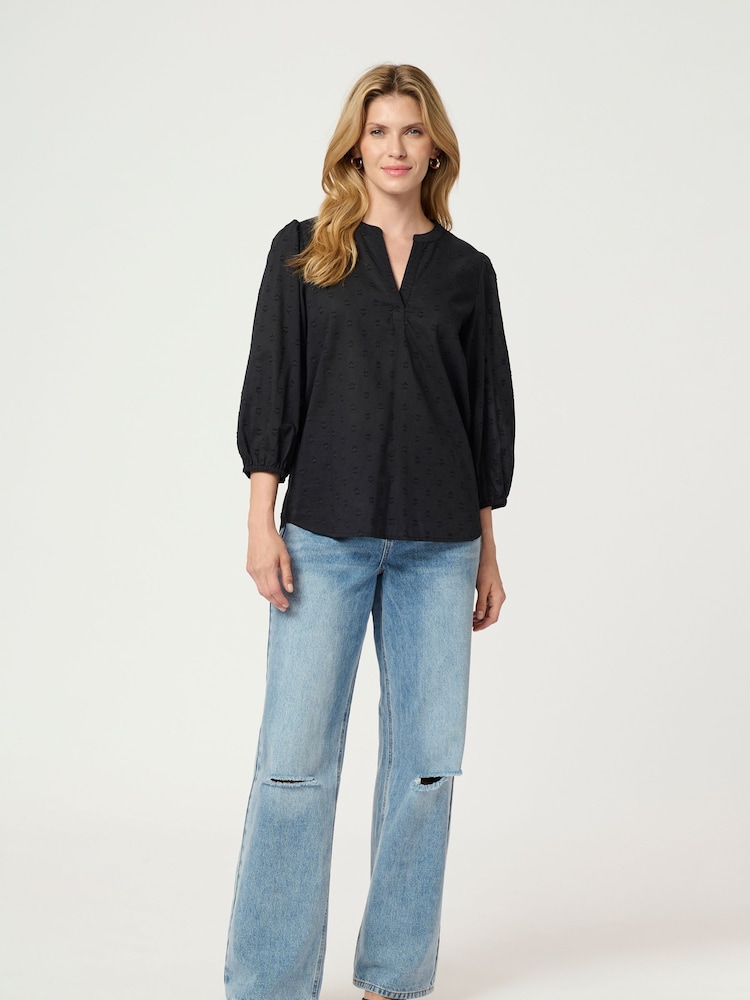 Kaffe Kajollia Notch Neck 3/4 Sleeve 100% Cotton Blouse - Image 2 of 5