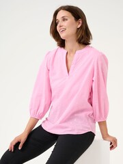 Kaffe Pink Kajollia Notch Neck 3/4 Sleeve 100% Cotton Blouse - Image 3 of 5
