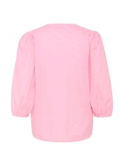 Kaffe Pink Kajollia Notch Neck 3/4 Sleeve 100% Cotton Blouse - Image 5 of 5