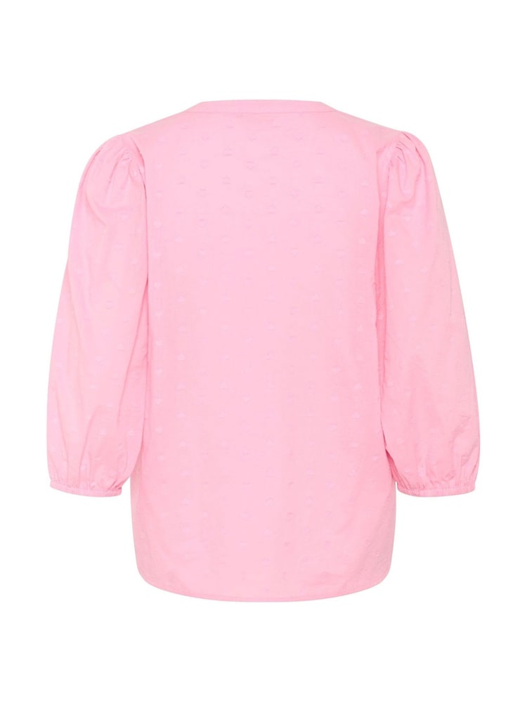 Kaffe Pink Kajollia Notch Neck 3/4 Sleeve 100% Cotton Blouse - Image 5 of 5