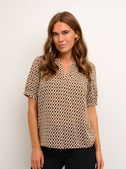 Kaffe Kasally Short Sleeve Brown Blouse - Image 1 of 5