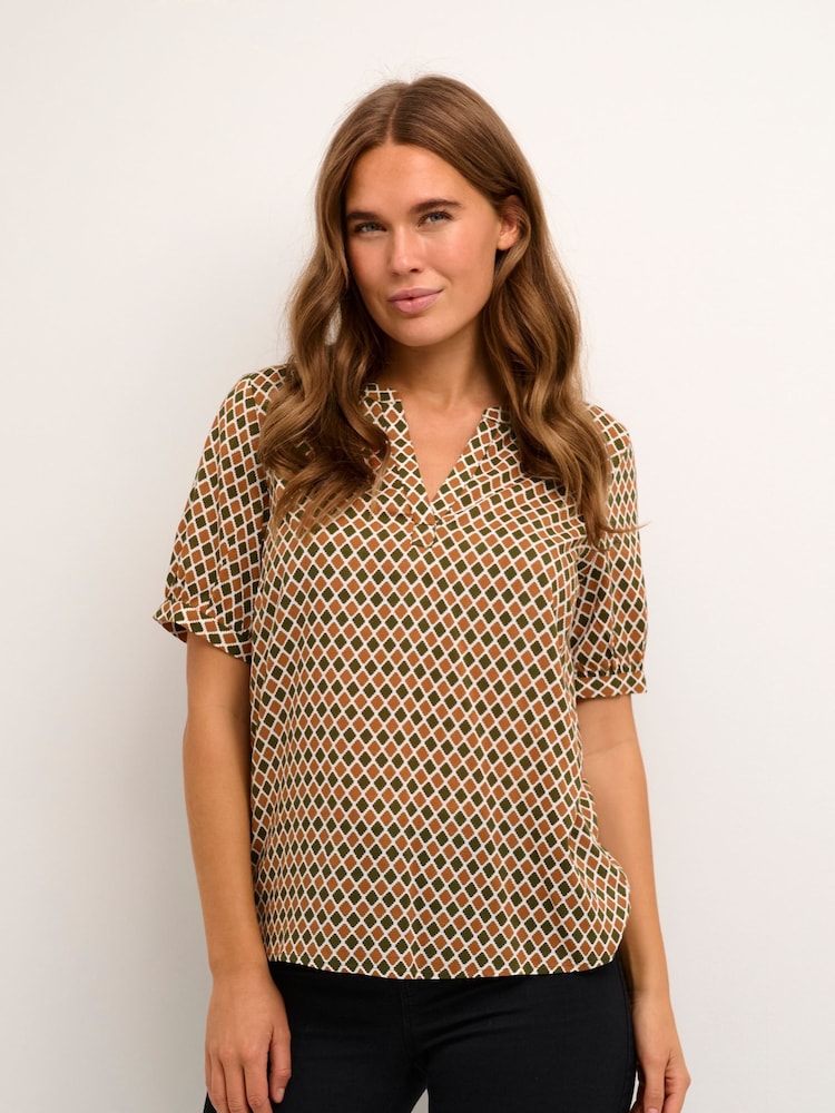 Kaffe Kasally Short Sleeve Brown Blouse - Image 1 of 5