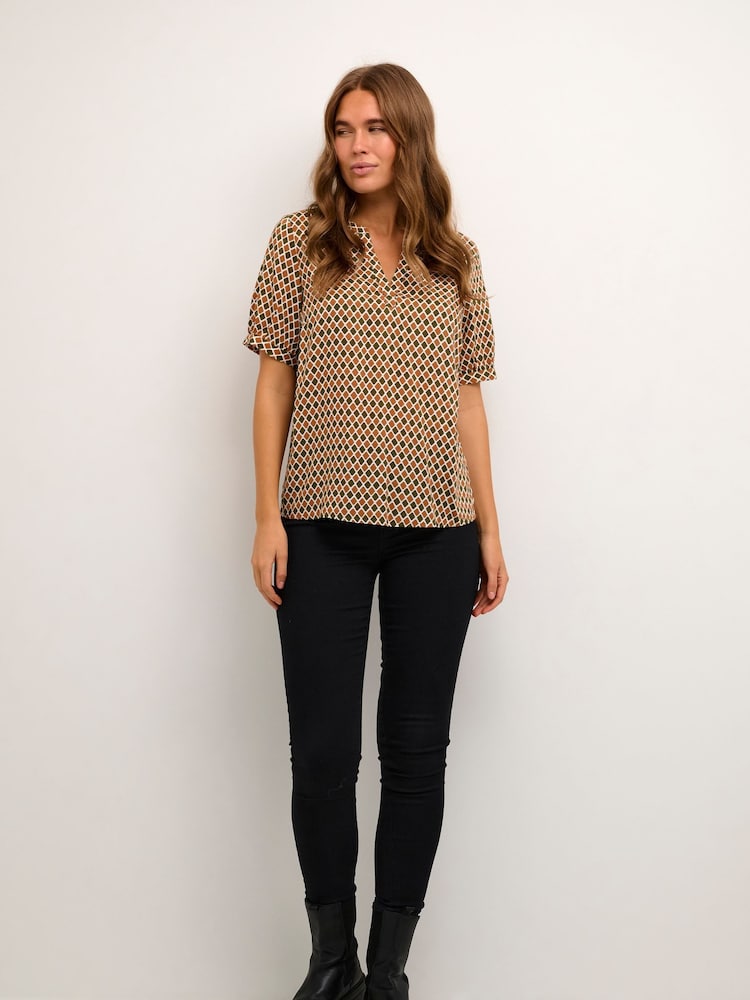 Kaffe Kasally Short Sleeve Brown Blouse - Image 2 of 5