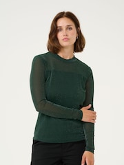 Kaffe Olga Glitter Long Sleeve Mesh Top - Image 1 of 4