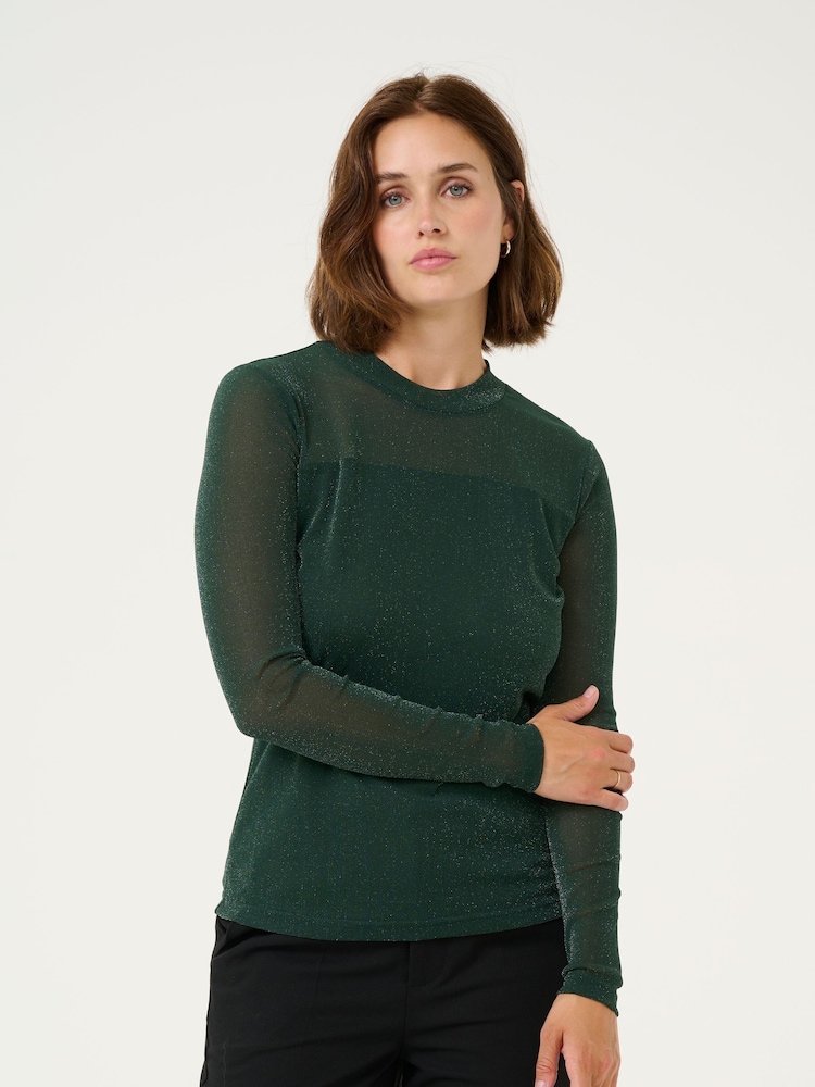 Kaffe Olga Glitter Long Sleeve Mesh Top - Image 1 of 4