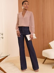 Love & Roses Pink V-Neck Hardware Long Sleeve Blouse - Image 3 of 4