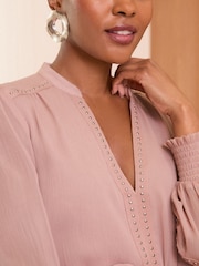 Love & Roses Pink V-Neck Hardware Long Sleeve Blouse - Image 4 of 4