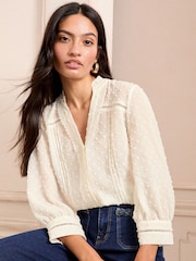 Love & Roses Ivory Dobby 3/4 Sleeve Blouse - Image 1 of 4