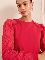 Love & Roses Red Broderie Sleeve Jersey Sweatshirt - Image 2 of 4