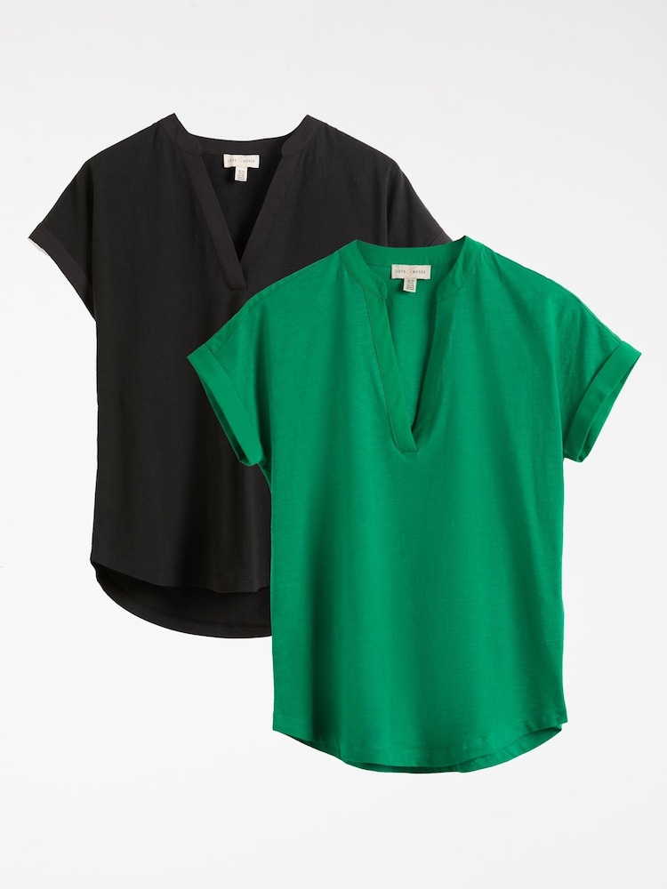 Love & Roses Black and Green X2 Notch Neck Jersey T-Shirt 2 Pack - Image 1 of 7