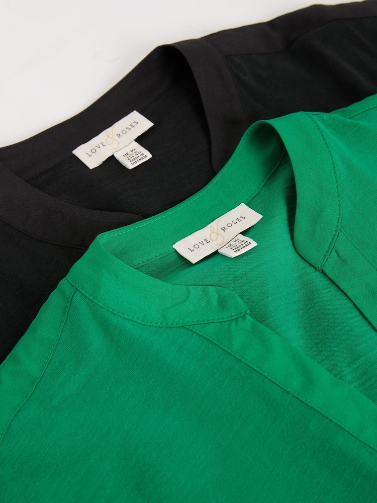 Love & Roses Black and Green X2 Notch Neck Jersey T-Shirt 2 Pack - Image 7 of 7