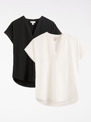 Noir et ivoire X2 - Lot de 2 t-shirts Love & Roses en jersey à col cranté - Image 1 de 7