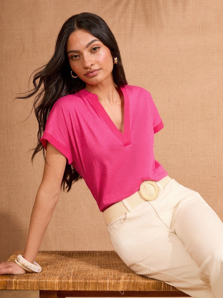Love & Roses Bright Pink V-Neck Jersey T-Shirt - Image 1 of 4