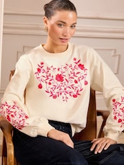 Love & Roses Ivory Red And Pink Embroidered Jersey Sweatshirt - Image 1 of 4
