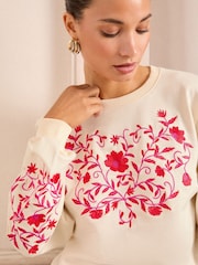 Love & Roses Ivory Red And Pink Embroidered Jersey Sweatshirt - Image 2 of 4